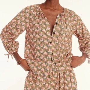 NWOT J. Crew Collection tie-sleeve button-front top in Ratti® prism floral sz L